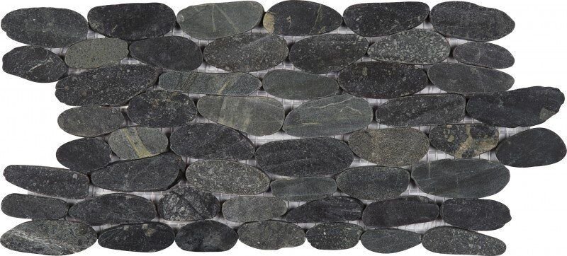 Pebble Stacked Sliced Polished Interlocking - 6" x 12" / Black